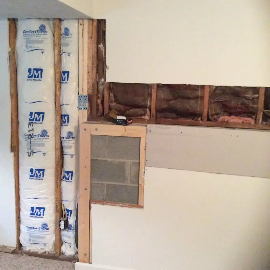 Wall insulation replacement during Basement Flood Cleanup in Beekmantown